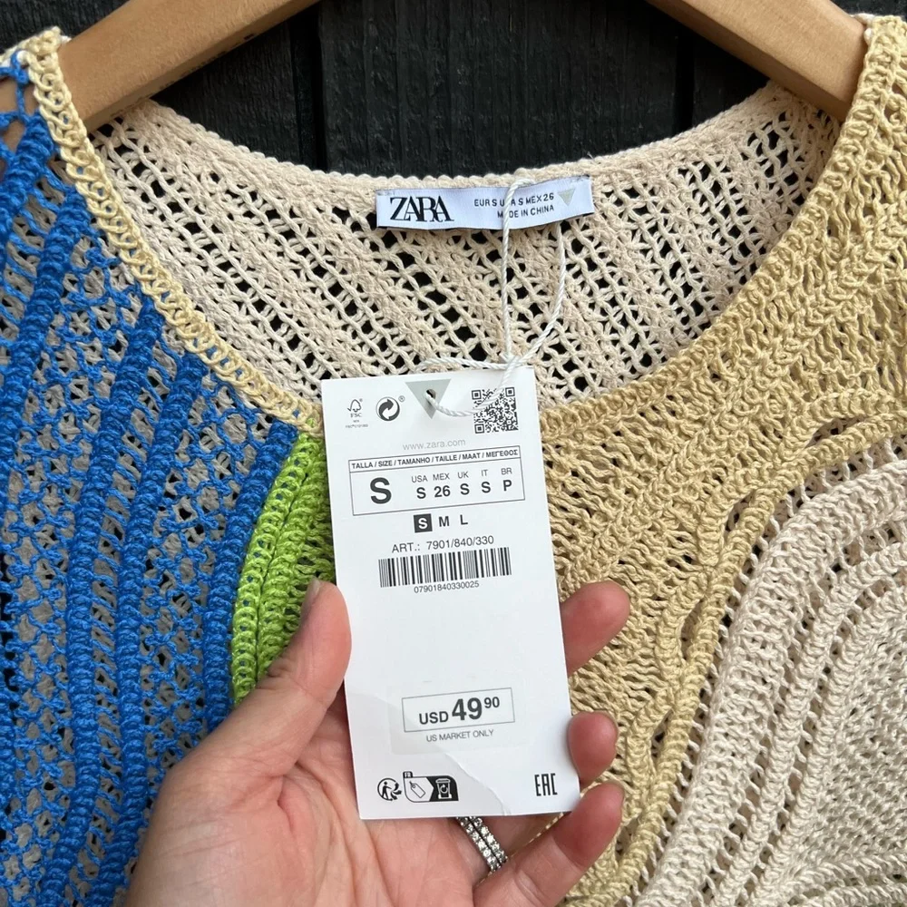 NWT Zara Multicolored Crochet Dress Size S - Picture 2 of 6
